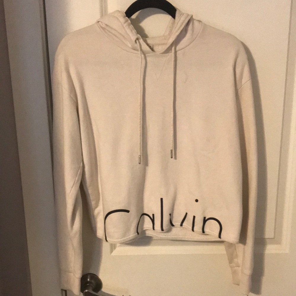 white/off-white cropped Calvin Klein hoodie